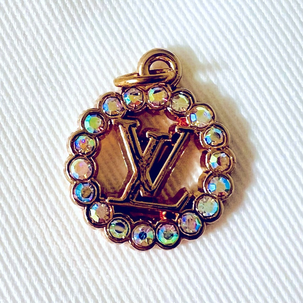 Gold and Iridescent Crystal LV Charm